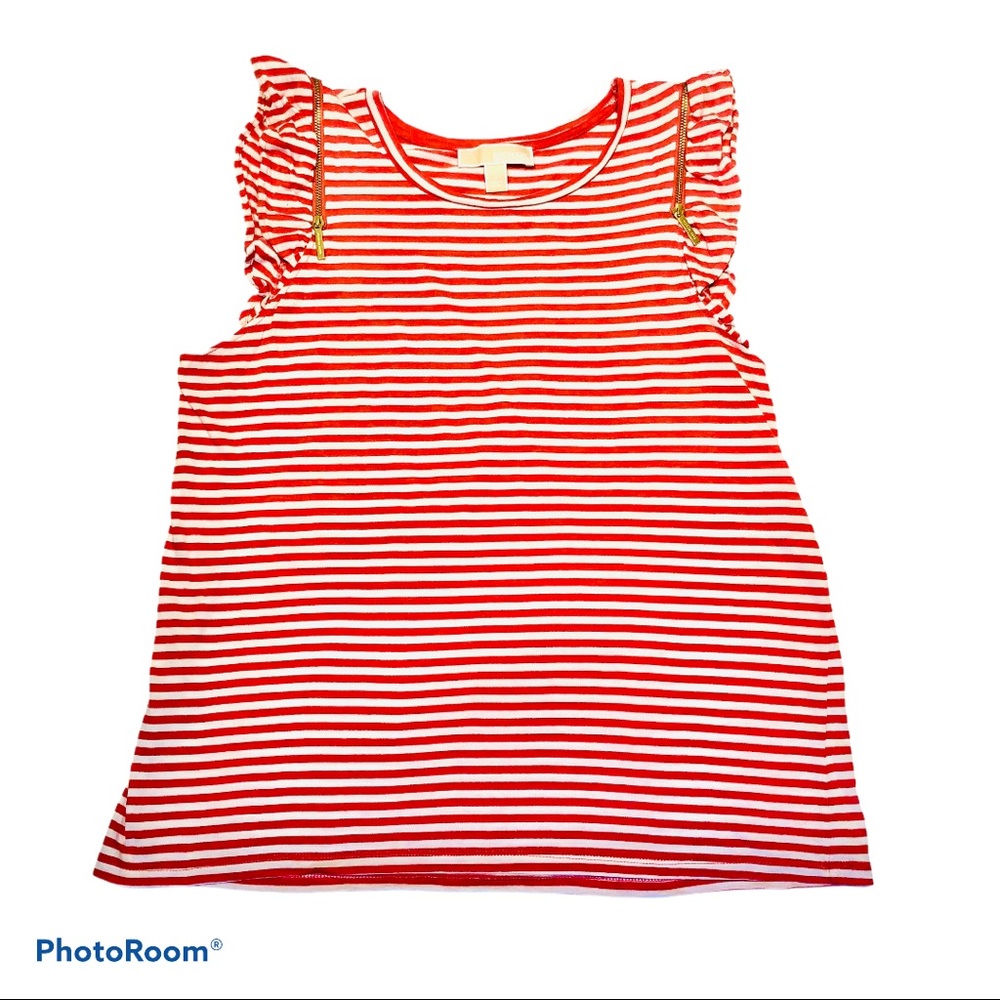 Michael Kors Coral Striped Flutter Sleeve Top